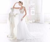 V Neck Lace Satin Chiffon Mermaid Bridal Wedding Gown