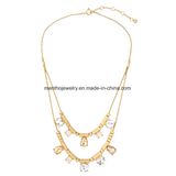 New Popular Simple Multilayer Alloy Inlaid Diamond Women Necklace Water Drop Design Pendant Jewelry
