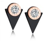 Black Triangle Stud Earrings for Women Metal Geometric Roman Letters AAA Cubic Zirconia Wedding Earrings for Brides Crystals
