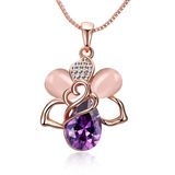 Rose Gold Pendant Crystal Necklace Glass Pendnat Girls Fashion Necklace