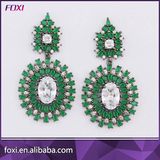 Big Cubic Zirconia Jewelry Brass Yellow Gold Plating Long Earring