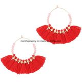 New Fashion Jewellry Gold Hoop Statement Glass Beaded Tassel Earrings