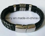 New Fashion 316 Stainless Steel Leather Bracelet with Metal Clasp