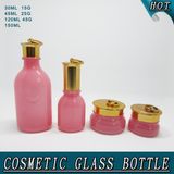 Cosmetic Glass Bottle Manufacturers Pink Elliptic Lotion Bottle and Cream Jar