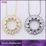 Round Shape Flower Design White CZ Stone Pendant Necklace