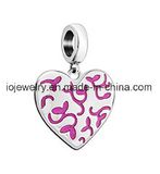 Floral Engraved Heart Charm with Fuchsia Enamel