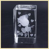 Crystal Cube with Rose Laser