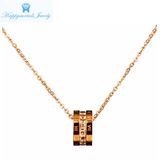 Lettering Crystal Stone Rose Gold Stainless Steel Round Pendant Necklace