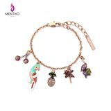 New Elegant Retro Alloy Women's Bracelet Parrot and Fruit Design Pendant Jewelry