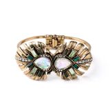 Retro Alloy Inlaid Gemstone Women's Cuff Bangle Bracelet Leaf Shape Pendant Fashion Jewelry