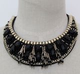 Fashion Black Beaded Crystal Chunky Choker Necklace Collar (JE0109-2)