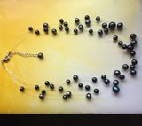 6strands Fashion Black Round Natural Pearl Necklace Jewellery