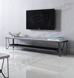 crystal White Painting Glass TV Stand on Black Powder Coating Iron Frame