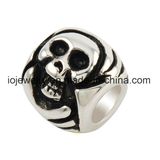 Mens Leather Bracelet 316L Stainless Steel Skull Beads