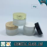30ml Frosted Glass Cream Jar with Wooden Plastic Caps