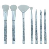 7PCS Shiny Crystal Liquid Quicksand Acrylic Handle Nylon Hair Makeup Tool Brush Set with Crystal Bag