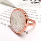 Vintage Retro Patterns Gold Over Brass Crystal Clear White Shell Big Ring