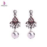 Fashion Retro Hollow Colorful Inlaid Rhinestone Alloy Women's Earrings Pearl Pendant Jewelry
