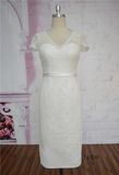 Ivory Slim-Line Knee Length Wedding Dress
