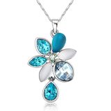 Flower Pendant Blue Crystal Gold Plating Chain Fashion Jewelry Necklace