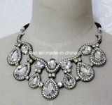 Lady Fashion Jewelry White Waterdrop Glass Crystal Pendant Necklace (JE0202)