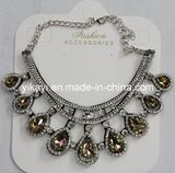 Women Fashion Jewelry Champagne Waterdrop Glass Crystal Pendant Necklace (JE0210-champagne)