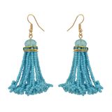 Boho Style Alloy Diamante Beads Chain Pendant Tassel Earrings Jewelry