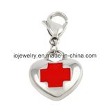 Steel Cross Large Love Heart Charm