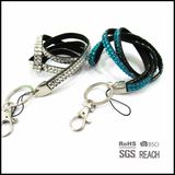 White and Blue Rhinestone Crystal Bling Lanyard for Phone