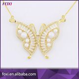 Butterfly Shape Pendant Necklace with Pearl Pave Setting