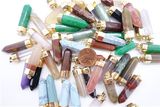 Natural Stone Mulit Color Gild Hexagonal Crystal Pillar Charms Pendants