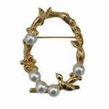 Fashion Gold Plated Flower and Bird Circle Brooch for Women