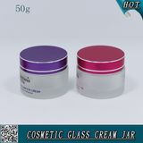 50ml Frosted Cosmetic Glass Facial Cream Jars with Colored Aluminum Lid