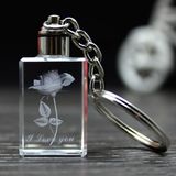 3D Laser Crystal Keychain LED Keyring with Rose Custom Logo