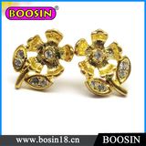 Handmade Flower Stud Earring/Gold Flower Earring/Crystal Earring