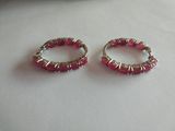Sterling Silver Hoop Pierced Earring with Semi-Precious Stone