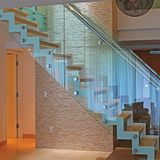 Tempered Glass Railing Solid Wood Straight Staircase for House Decorative
