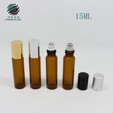 15ml Amber Cosmetic Roller Bottle Glass with Metal Roll on Ball