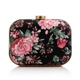 High Quality Printed Flower Box Clutch Bag Lady Evening Handbag