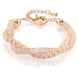 Fashion Double Mesh Chains Gold Crysal Pearl Charm Bracelet