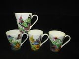 12 Oz V Shape Ceramic Coffee Mug with Live Butterfly and Flowers