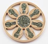 Fashion Rose Gold Flower Coin Plate with Green Crystal