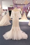 Tassel Lace Champagne Mermaid Evening Party Bridal Wedding Dress Gown (T0151U)