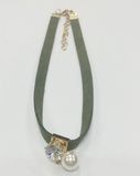Fabric Necklace Choker with Rhinestone and Pearl