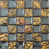 Flower Pattern Glass with Black Stainless Steel Mosaic (CFM938)