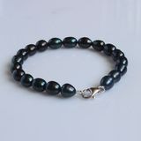 7-8mm Rice Shape Black Freshwater Pearl Bracelet (EB1554-1)