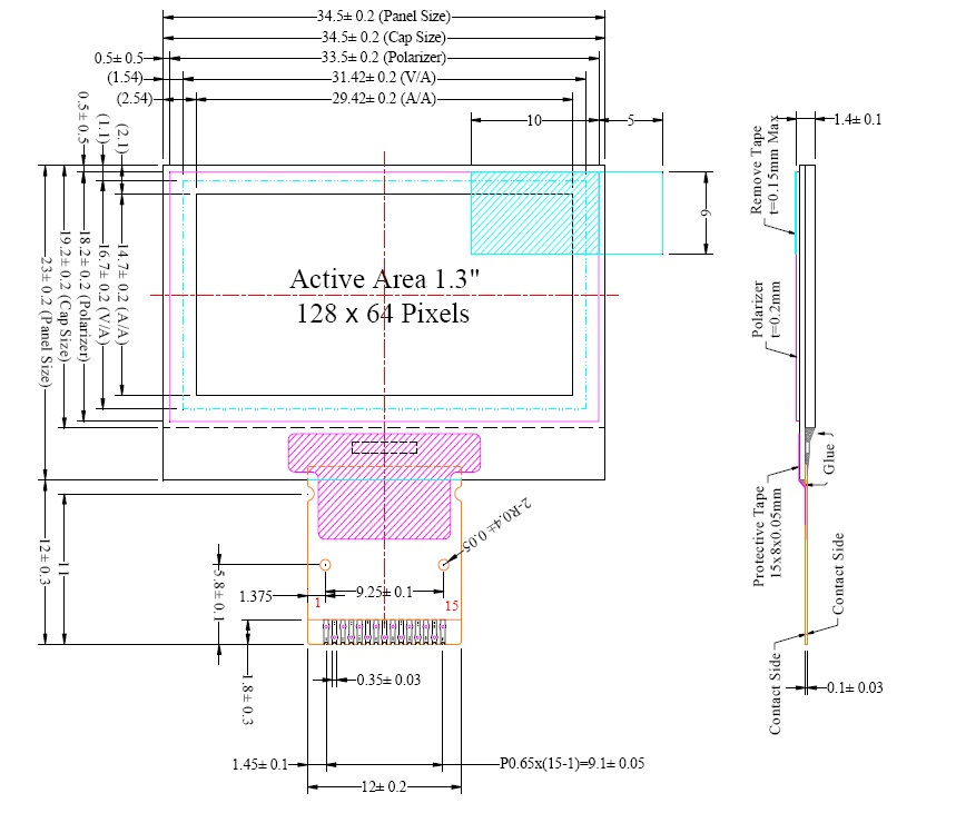 1.3 Inch Phones with OLED Screens with 128*64 Dots Unoled50653